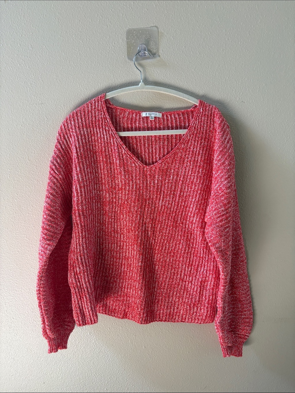 Z Supply Women's V-Neck Marled Coral Knit Sweater